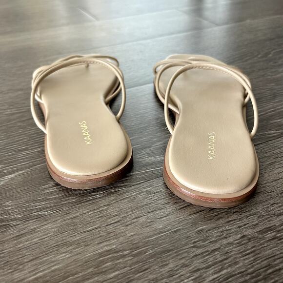 EUC Kaanas Kapok Square Toe Strappy Sandals Size 7M Nude Beige Minimalist Slides - Picture 12 of 13